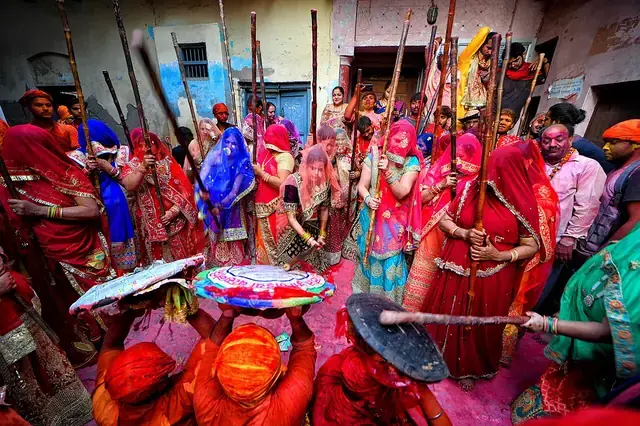 Lathmar Holi in Barsana: lathis up, shields up
