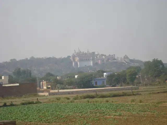 Shriji on its hill, seen across the fields